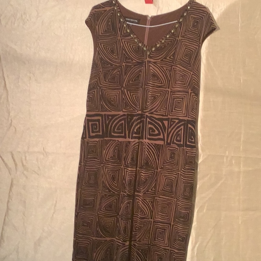 Jones New York Brown Swirl Pattern Midi Dress